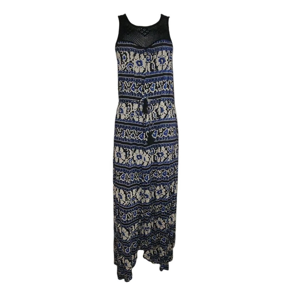Lucky Brand‎ Dress Womens Size XS Blue White Crochet Boho Maxi Sleeveless Flowy